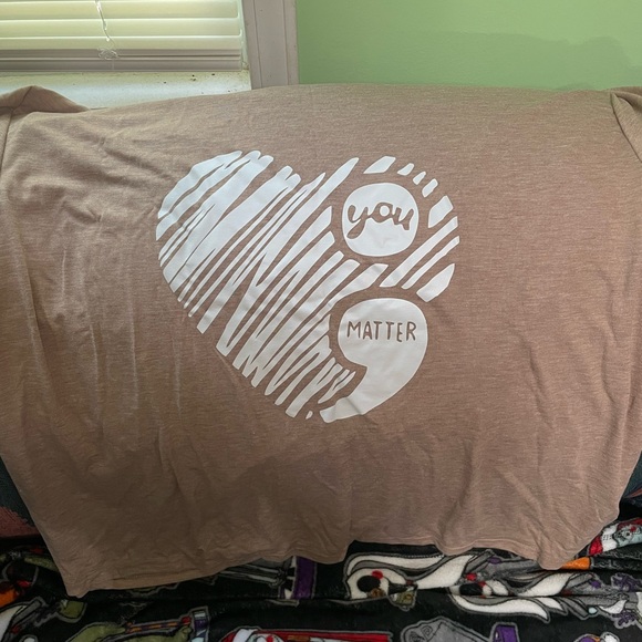 Tan Graphic Tee with Heart Design - Picture 1 of 2